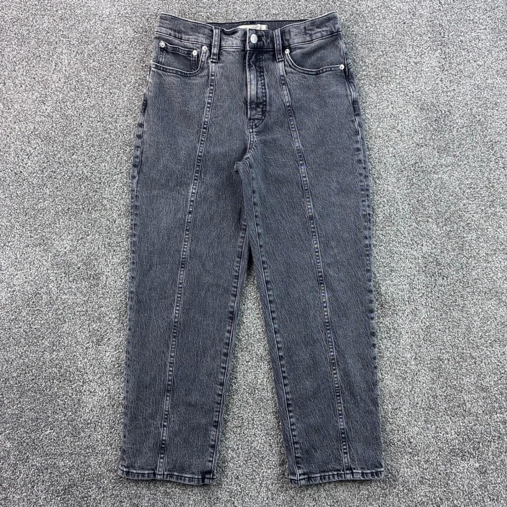 Madewell The Perfect Vintage Straight Jeans Women 28P Black Cotton Pintuck Seam